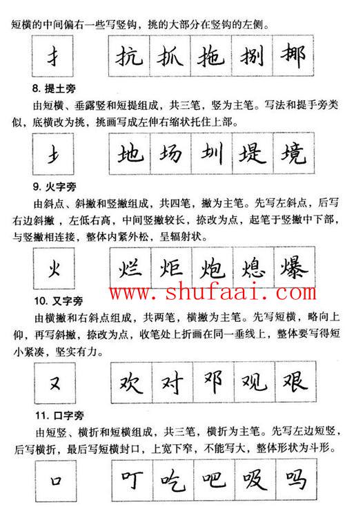 楷書常見偏旁部首的書寫方法及例字（左偏旁）2