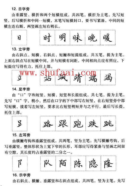 楷書常見偏旁部首的書寫方法及例字（左偏旁）3
